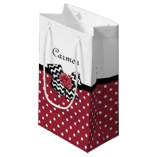 Petit Sac Cadeau Pois rouge mignon avec l'arc et le nom de rose de