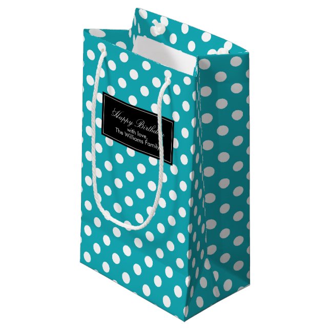 Petit Sac Cadeau Pois turquoises (Devant Angle)