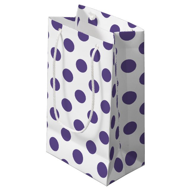 Petit Sac Cadeau Pois ultra violets sur blanc (Devant Angle)