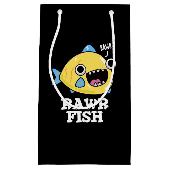 Petit Sac Cadeau Poisson Rawr Funny Animal Pun Dark BG (Devant)