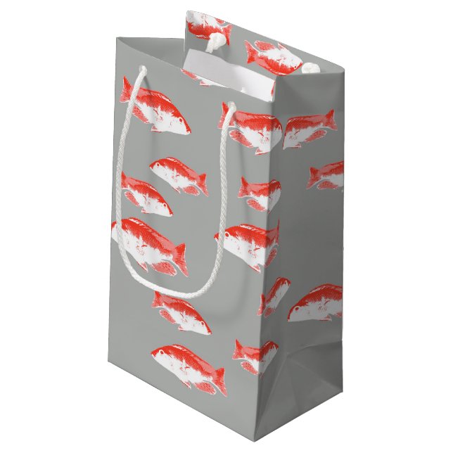 Petit Sac Cadeau Poisson rouge et gris (Dos Angle)