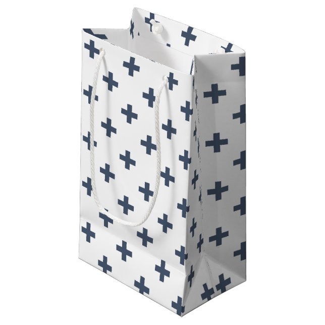 Petit Sac Cadeau Polka gris-bleu croise sur blanc (Devant Angle)