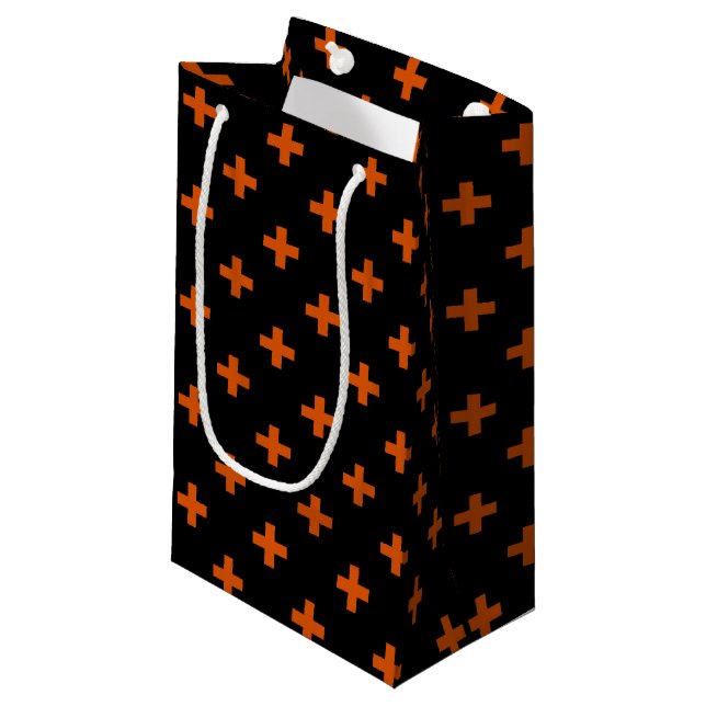 Petit Sac Cadeau Polka orange croise sur noir (Devant Angle)