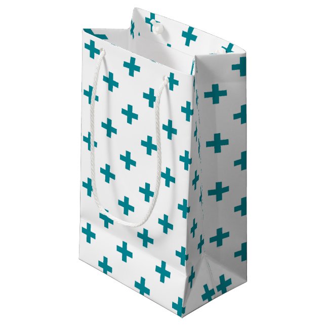 Petit Sac Cadeau Polka turquoise croise sur blanc (Devant Angle)