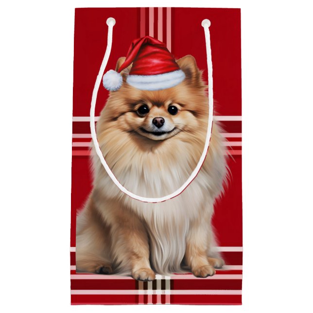 Petit Sac Cadeau Pomeranian Santa Dog Holiday Red Plaid Christmas (Devant)