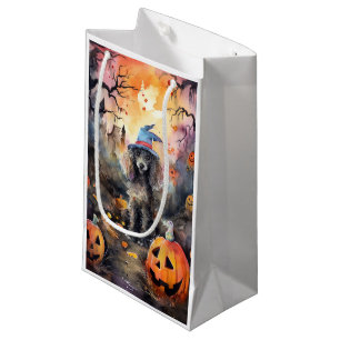 Petit Sac Cadeau Poodle d'Halloween avec citrouilles effrayant