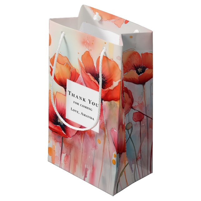Petit Sac Cadeau Poppies d'aquarelle rouge dans un Merci de champ (Devant Angle)