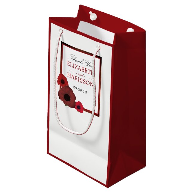 Petit Sac Cadeau Poppies rouges et Mariage de Burlap (Devant Angle)