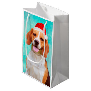 Petit Sac Cadeau Portrait de casquette de Père Noël de Noël de