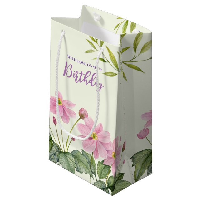 Petit Sac Cadeau Pour Anniversaire Aquarelle Rose Japonais Anemone (Devant Angle)