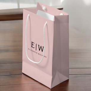 Petit Sac Cadeau Poussière de rose poudrée Monogramme Féminin Écrit