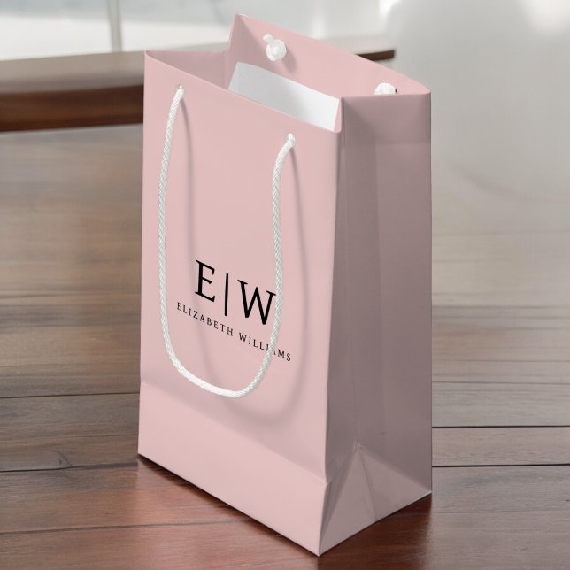 Petit Sac Cadeau Poussière de rose poudrée Monogramme Féminin Écrit (Créateur téléchargé)