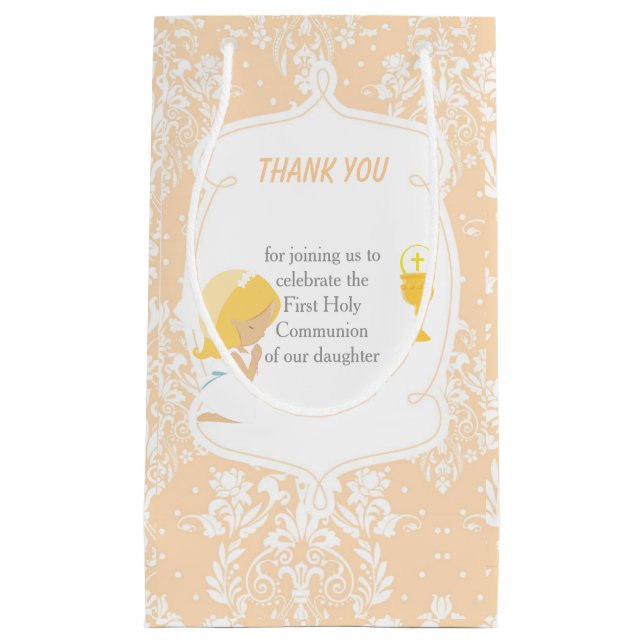 Petit Sac Cadeau Première Communion Blonde cheveux fille Merci (Devant)