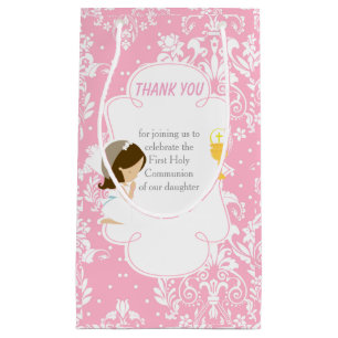 Petit Sac Cadeau Première Communion Brunette Merci de fille cheveux