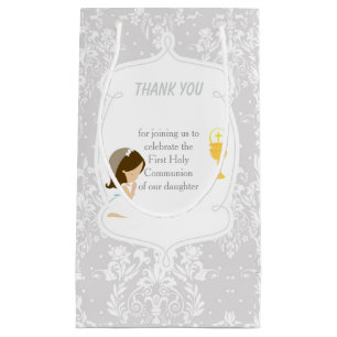 Petit Sac Cadeau Première Communion Brunette Merci de fille cheveux
