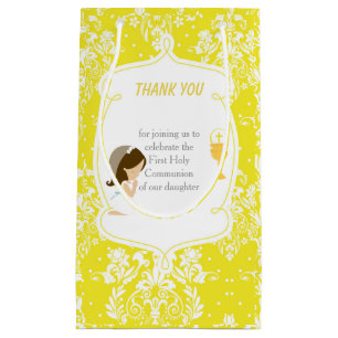 Petit Sac Cadeau Première Communion Damask Brunette Girl Merci