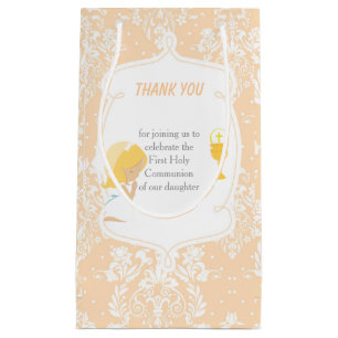 Petit Sac Cadeau Première communion fille aux cheveux blonds Merci
