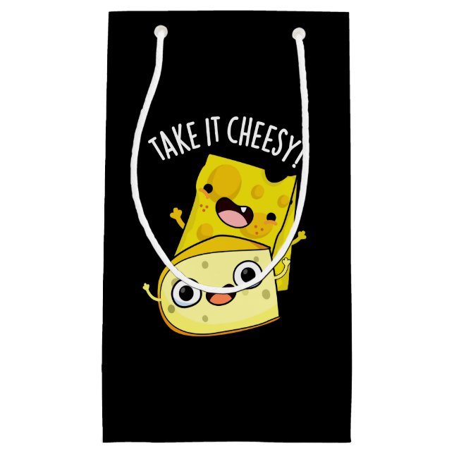 Petit Sac Cadeau Prenez-le Cheesy Funny Food Pun Dark BG (Devant)