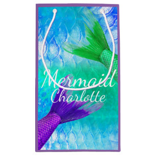 Petit Sac Cadeau Prénom pourpre et turquoise de queues et