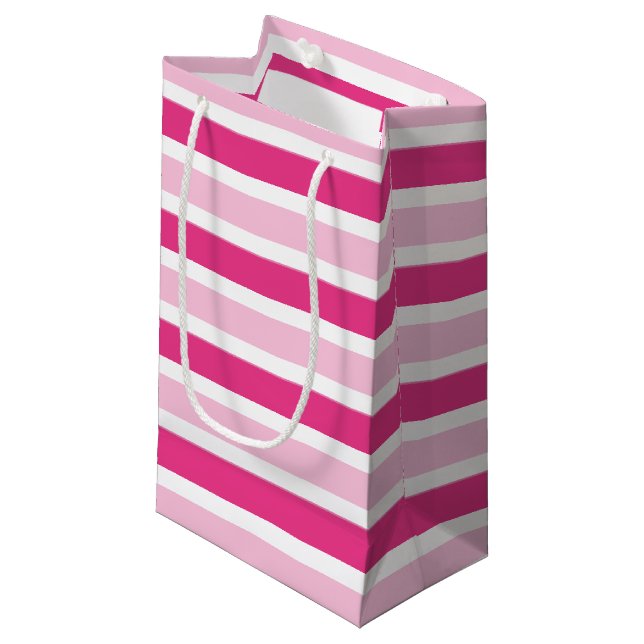 Petit Sac Cadeau Preppy Cute Chic Rose & White Stripes (Devant Angle)