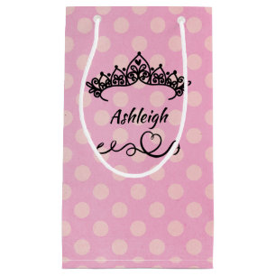 Petit Sac Cadeau Princesse Tiaras et Coeurs sur papier d'enveloppem