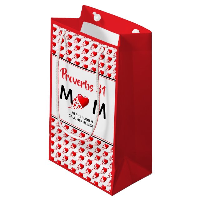 Petit Sac Cadeau Proverbes 31 Maman Coeurs rouges (Devant Angle)