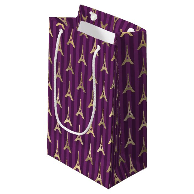 PETIT SAC CADEAU PURPLE AVEC TOUR OR EIFFEL (Devant Angle)