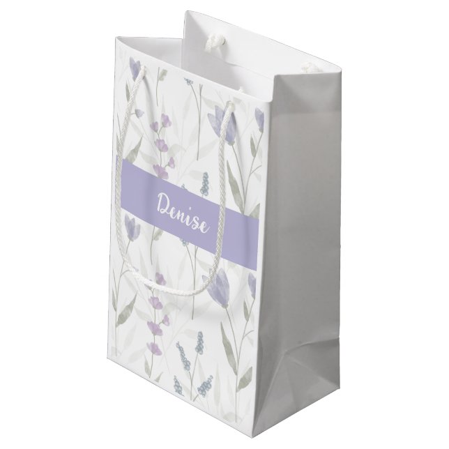 Petit Sac Cadeau Purple Blue Wildflower Watercolor Monogram Name (Dos Angle)