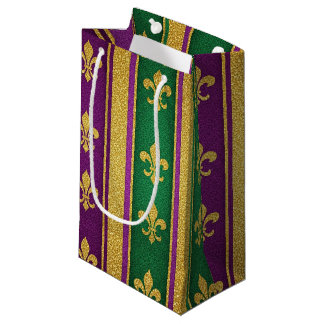 PETIT SAC CADEAU PURPLE GREEN GOLD GLITTER LOOK MARDI GRAS