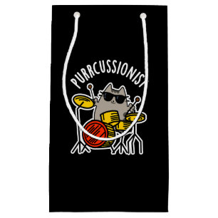 Petit Sac Cadeau Purr-cussionniste Funny Drummer Cat Pun Dark BG