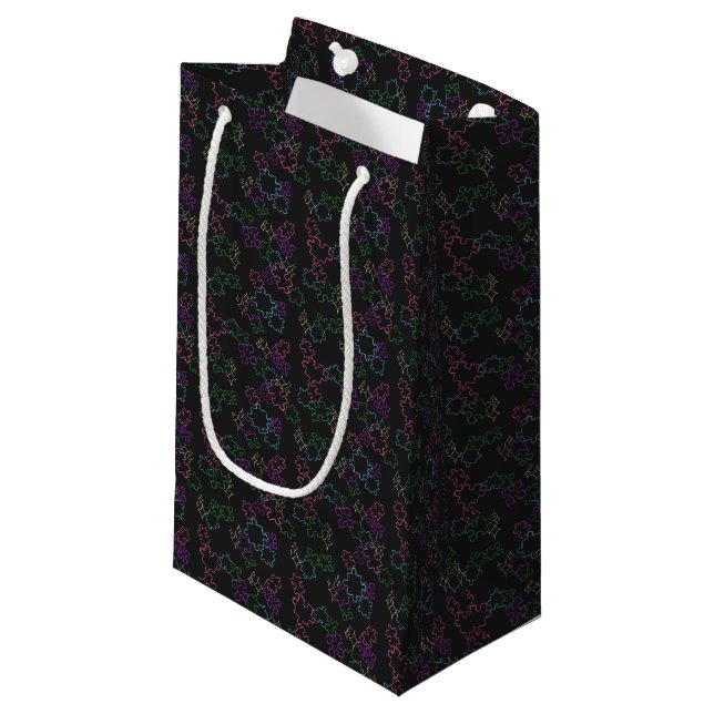 Petit Sac Cadeau Puzzles - Contour été Fond noir (Devant Angle)