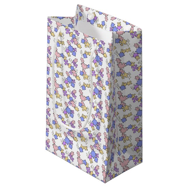 Petit Sac Cadeau Puzzles - Contour Noir Pastel Fond Blanc (Devant Angle)