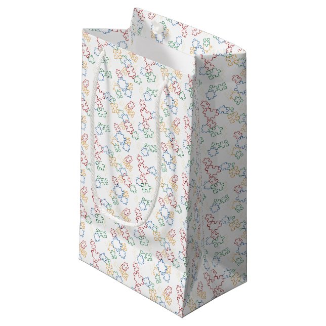 Petit Sac Cadeau Puzzles - Contour Primaire Fond Blanc (Devant Angle)