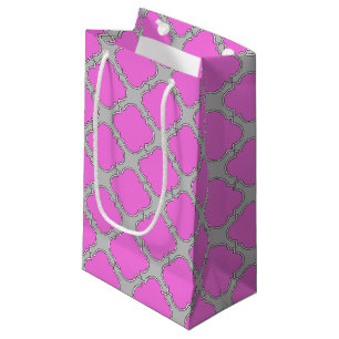 Petit Sac Cadeau Quatrefoil rose et gris