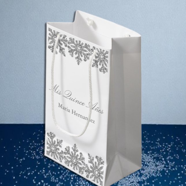 Petit Sac Cadeau Quinceanera hivernale de flocons d'argent (Créateur téléchargé)