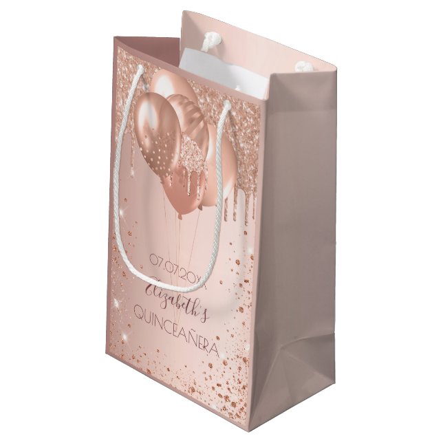 Petit Sac Cadeau Quinceanera rose or bleu ballons roses (Dos Angle)