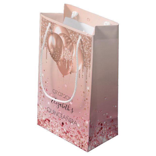 Petit Sac Cadeau Quinceanera rose rose rose or parties scintillant  (Dos Angle)