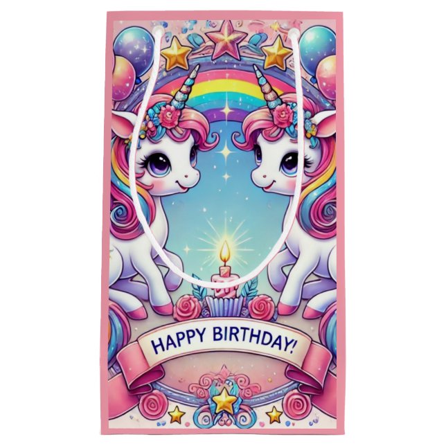 Petit Sac Cadeau Rainbow Royalty Unicorns (Devant)