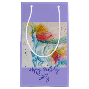 Petit Sac Cadeau Rainbow Unicorn lilas Watercolor Girls Anniversair