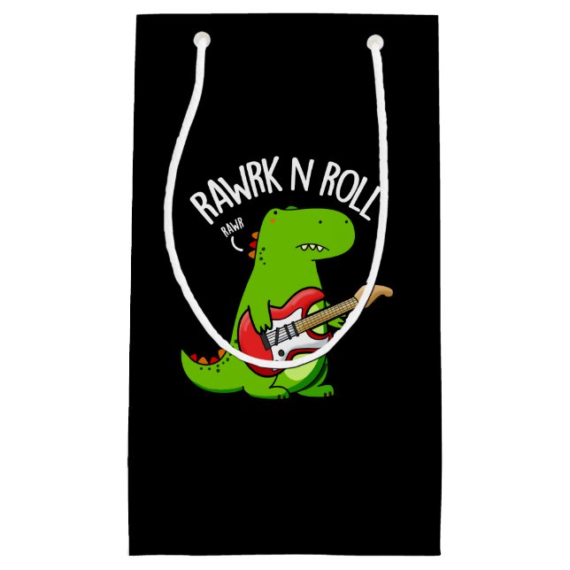 Petit Sac Cadeau Rawrk Et Roll Funny Rocker Dinosaur Pun Dark BG (Devant)
