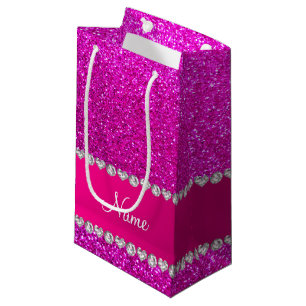 Petit Sac Cadeau Rayure rose au néon nommée faite sur commande de