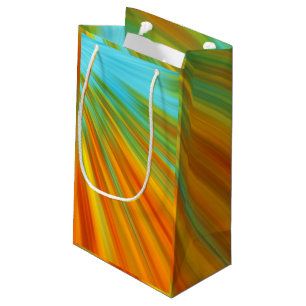 Petit Sac Cadeau rayures Abstraites rouge jaune orange vert sur ble