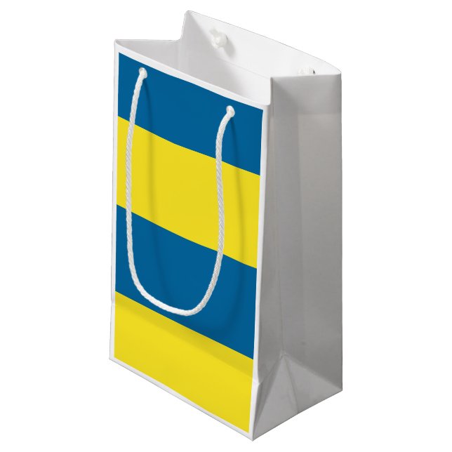 Petit Sac Cadeau Rayures | Bleu et jaune | Personnalisable (Devant Angle)