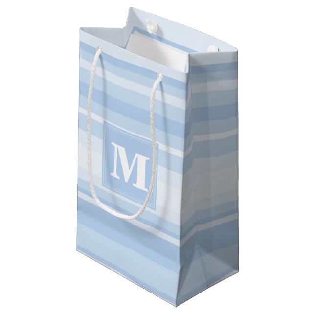 Petit Sac Cadeau Rayures de bleus layette de monogramme (Devant Angle)