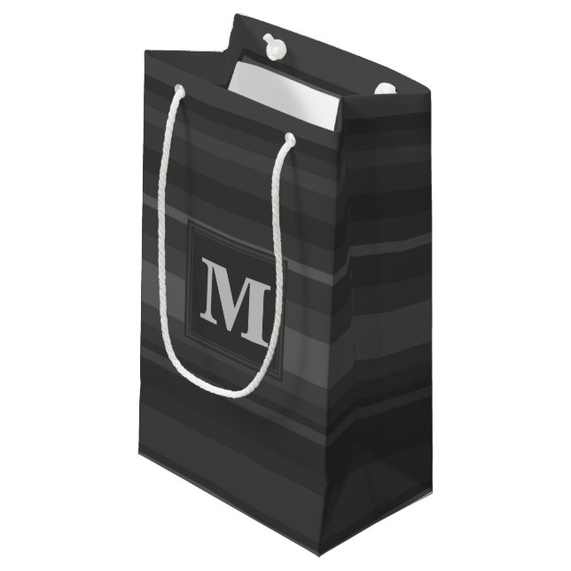 Petit Sac Cadeau Rayures de charbon de monogramme (Devant Angle)