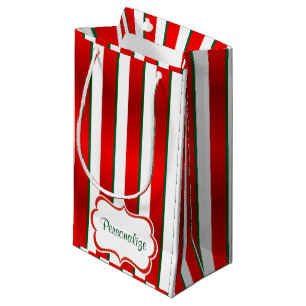 Petit Sac Cadeau Rayures de Noël en le blanc, le vert et le rouge