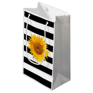 Petit Sac Cadeau Rayures noires de tournesol et blanches modernes