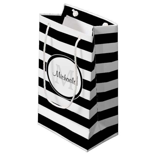Petit Sac Cadeau Rayures noires et blanches larges et nom