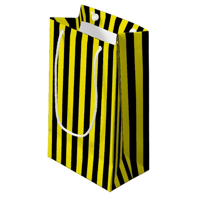 Petit Sac Cadeau Rayures noires et jaunes verticales (Devant Angle)
