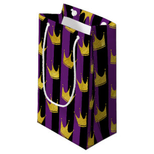 Petit Sac Cadeau Rayures verticales Fête du Mardi Gras Couronne dor